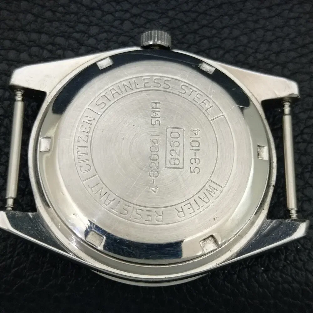 Vintage 1985 Citizen Manual Wound Mens Silver Watch W/Date & Black accents